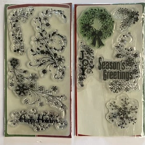 2 Inkadinkado Clear Cling Stamps Winter Trails Shapes Happy Holidays Christmas - Picture 1 of 6