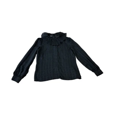 Blusa Breckenridge Negra Talla 8 Manga Larga Cuello Volantes Rayas Transparente Elegante Foto 1 de 4