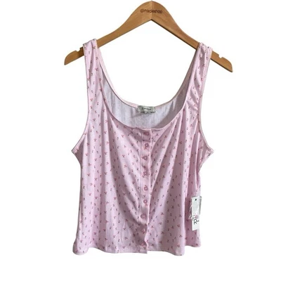 Camiseta nova com etiquetas rosa desbotada coquete floral gola redonda botão para baixo tamanho XL - Imagem 1 de 4