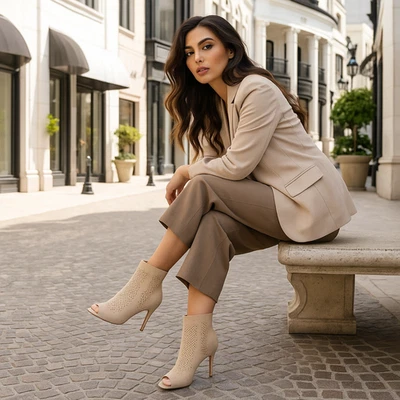 Botas Calcetín Charles David Rebellious Tejido Elástico Punta abierta Beige Desnudo 4" Tacón 8.5 Foto 1 de 4