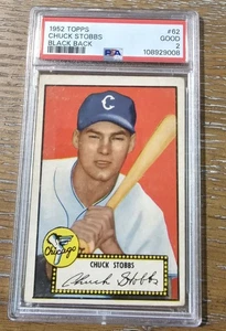 Tarjeta trasera negra Topps Chuck Stobbs 1952 #62 graduada PSA 2 Chicago White Sox  - Imagen 1 de 2