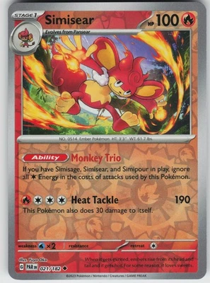 Simisear 021/182 Reverse Holo Near Mint SV04: Paradox Rift Pokemon card - Image 1 of 2