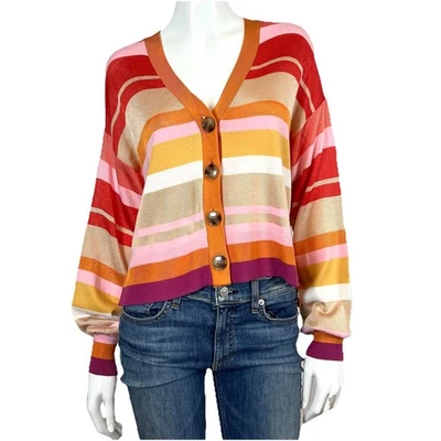 Cárdigan suéter Ann Taylor a rayas con botones para mujer talla XS multicolor relajado Foto 1 de 4