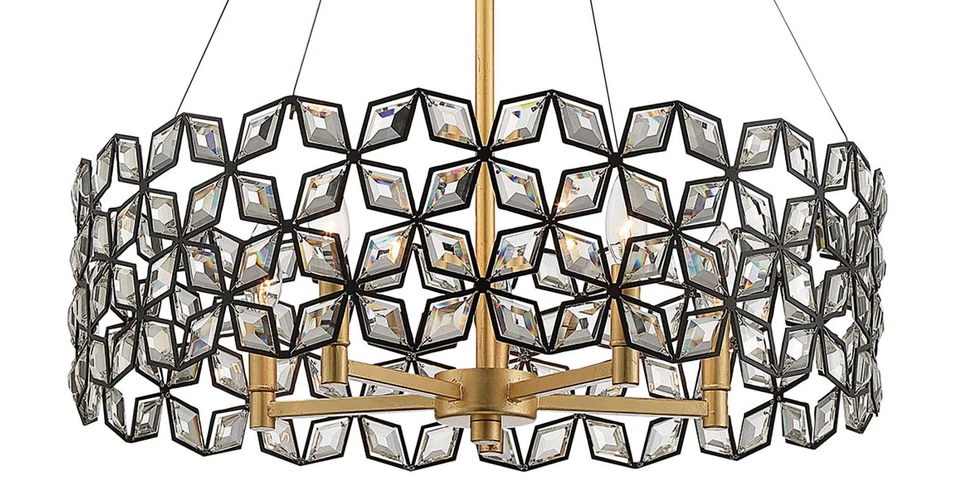 Tambor de cristal Metropolitan N7845 Brookcrest 5 luces 25" W - arena carbón / hoja de oro Foto 1 de 1