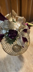 Estrella Tachonado Alambre Latón Árbol de Navidad Adorno Redondo 4" Con Lazo - Imagen 1 de 14