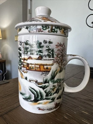 3 Piece Tea Infuser Ceramic Handpainted Mug With Lid - Image 1 of 4