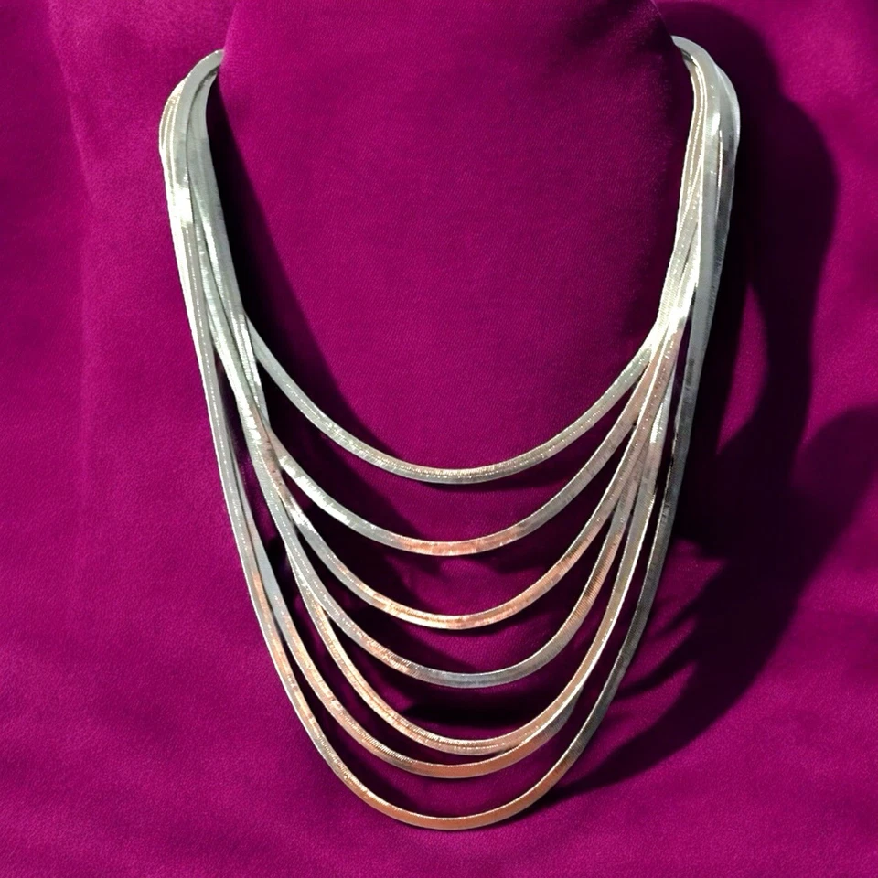 "Collar Cookie Lee plata multihilo Y2K vintage en capas ajustable 16-22""" Foto 1 de 4