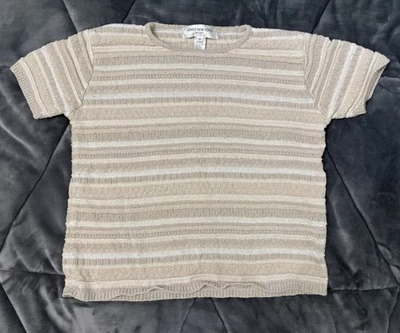 Suéter Y2K Jones New York Cuadrado Manga Corta Recortado Rayas Neutras Talla M Foto 1 de 4