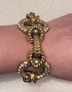 Pulsera de eslabones de cristales gruesos trenzados tono dorado Robert Goossens vintage palanca - Imagen 1 de 14