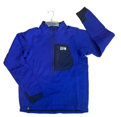 Jaqueta Mountain Hardwear Polartec Power Grid Meio Zíper Masculina Azul Médio Nova - Imagem 1 de 4