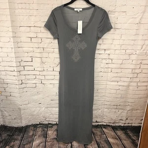 Vintage Y2K Sheer Over Slip Dress Slim Rhinestone Cross Medium Runs Small NWT - Picture 1 of 15