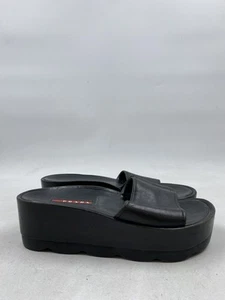 Prada Black Leather Platform Slide Sandals W 7.5 - Picture 1 of 10