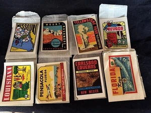 Lot of 8 Vintage Travel Decals, Luggage Labels, all USA locations.  1950s or 60s - Picture 1 of 3