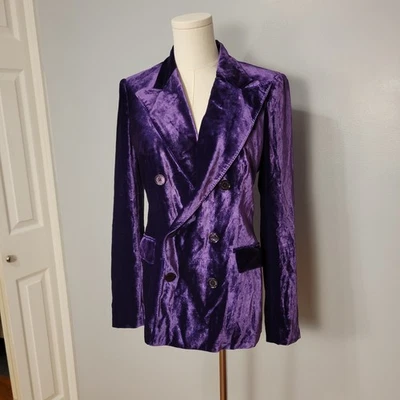 Chaqueta Esmoquin Ralph Lauren Etiqueta Púrpura Terciopelo Mujer 4 Doble Pecho $3,490 Foto 1 de 4