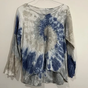 Kaktus Batik 100% Leinen Long Roll Riegel Ärmel Hi-Lo Saum Top Gr. L Lagenlook - Bild 1 von 23