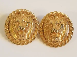 Vintage Gold Löwenkopf Ohrringe 90er Anne Klein gedrehtes Seil Bordüre goldfarben - Bild 1 von 8