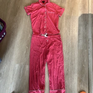 J. Crew Dreamy Short Sleeve Knit Pajamas Size Med. Pink & White Piping - Picture 1 of 5