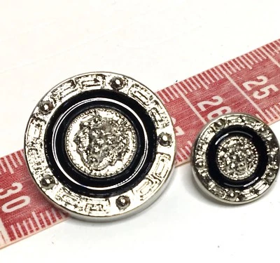 Round Silver Metallic / Black Lion Tiger Versace Head Shank Buttons 16mm - Image 1 of 3