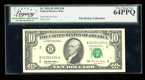 DBR 1995 $10 FRN New York Fr. 2031-B Legacy 64 PPQ Serial B01764104A - Picture 1 of 2