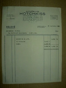 Rechnung alte Autos HOTCHKISS 1937 Garage Dufour Aubervilliers Prospekt - Bild 1 von 1