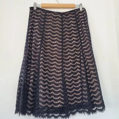 Apt. 9 Sz 10 Black Lace Beige Lining Flare Midi Skirt Side Zip Retro Funky Goth - Image 1 of 4