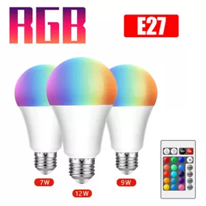 E27 RGB LED Bulb Light Lights 12-Colour Chang Remote Control Screw Lamp 7W 9W - Picture 1 of 11