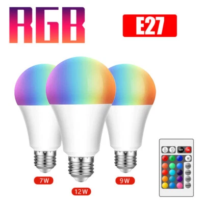E27 RGB LED Bulb Light Lights 12-Colour Chang Remote Control Screw Lamp 7W 9W - Image 1 of 4