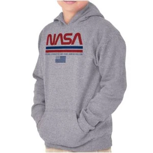 NASA Space Program Retro Worm Logo Patriotic Youth Hooded Sweatshirt Boy or Girl - Picture 1 of 11