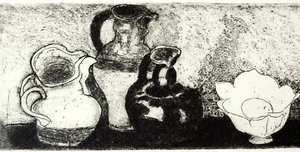 David Sinclair (Scottish b.1937) Etching. Study of Vases. Abstract - Picture 1 of 4