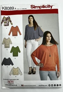 Simplicity K8089 Women's Sewing Pattern Size U.S. XXS - XXL UNCUT Knit Tops 2017 - Picture 1 of 9