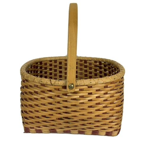 Vegetable Gathering Basket Red Brown Wicker Handled Storage Organization Country Cover