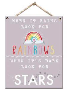 When It Rains Look For Rainbows When It's Dark Look For Stars Hanging Plaque - Picture 1 of 1