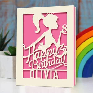 Personalised Barbie Girls Birthday Card Papercut Card for Daughter Sister Niece - Picture 1 of 13