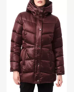 Giacca imbottita trapuntata con cappuccio Bernardo Bundle Up impermeabile L bordeaux nuova con etichetta - Foto 1 di 24