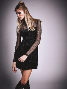 NwoT Free People Black Silk Floral Burnout Velvet Mini Dress 6 - Picture 1 of 2