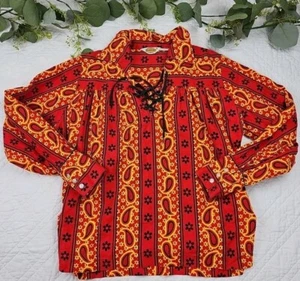 Camisa de Colección Knickerbocker Años 70 Roja y Naranja Con Cordones Para Hombre Talla S - Imagen 1 de 11