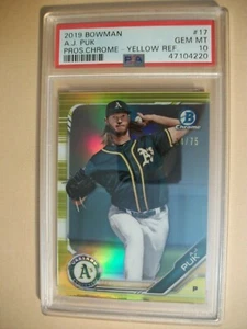 AJ PUK 2019 Bowman Chrome Prospects Yellow Refractor #17 PSA GEM MINT 10 A's /75 - Picture 1 of 1