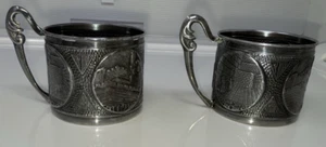 2 Vintage Versilberte Israel Judaica Teetassenhalter verziert Klagemauer Kuppel - Bild 1 von 11