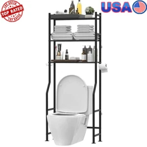 Over Toilet Storage Shelf 3-Tier Metal Organizer Bathroom Space Saver W/ Hooks - Picture 1 of 7