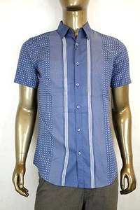 New Auth Gucci Mens Short Sleeve Shirt Skinny w/Stripes Dots Blue 324812 4203 - Picture 1 of 9