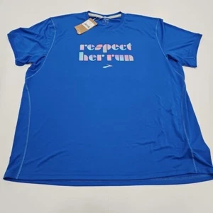 NWT Brooks Respect Her Run Blue Short Sleeve Running T-Shirt Women's XL New - Picture 1 of 7