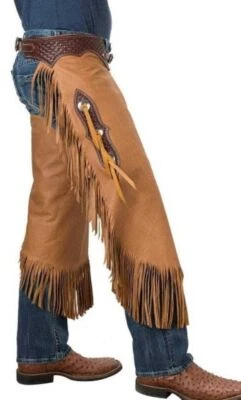 Western Cowboy Chap Fringes Suede Leather Pant Riding Chaps - Bild 1 von 4