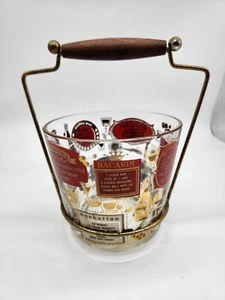 MCM 1950’s Jennette Glass Ice Bucket & Caddy-Drink Recipe Graphics-10”x7” T52 - Picture 1 of 4