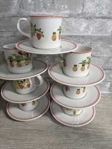 7 tazas y platillos de café Villeroy and Boch, patrón Bon Appetit - Imagen 1 de 5