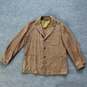 Vintage Pendleton Jacket Mens Large Wool Glen Plaid Tweed Red Patch Pockets - Picture 1 of 15