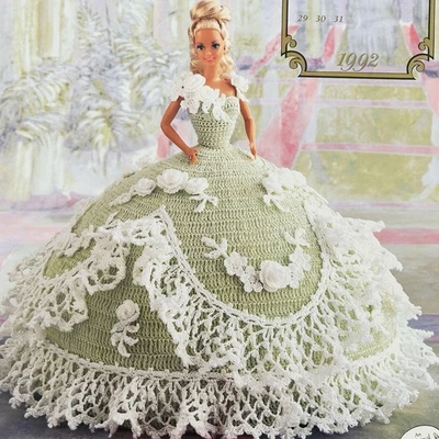 Annies Attic Fashion Doll Dress Gown Miss March 1992 Crochet Pattern Leaflet - Image 1 of 4