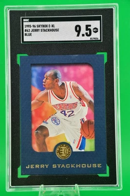1995-96 SkyBox E-XL BLUE #62 Jerry Stackhouse Rookie/RC 76'ers SGC 9.5 POP 1 - Image 1 of 2