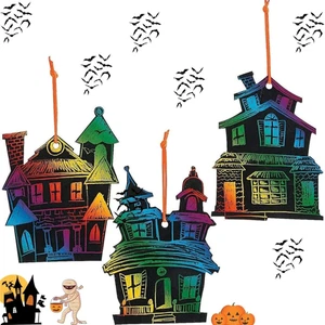 24Pcs Halloween Magic Scratch Haunted House Crafts DIY Decorations for Kids - Picture 1 of 11