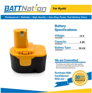 12V 2Ah NiCd Battery for Ryobi 1400652 1400652B 1400670 BID1211 CCD1201 - Picture 1 of 7