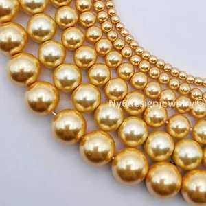 Cuentas sueltas redondas de perlas de vidrio amarillo 3, 4, 6, 8, 10, 12 mm 16" hilo #10 hágalo usted mismo - Imagen 1 de 17